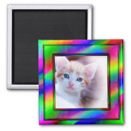 Bright Neon Rainbow Ombre Photo Frame Magnet