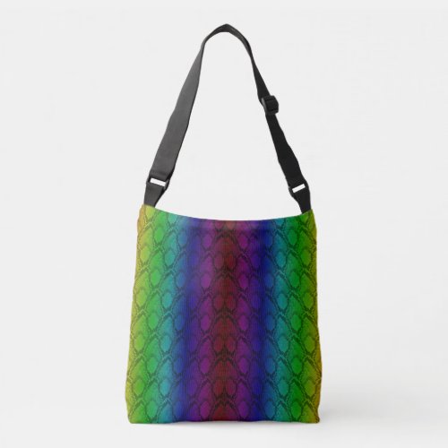Bright Neon Rainbow Python Vertical Snake Skin Crossbody Bag
