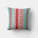 Bright Neon Red And Teal Geo Stripes Throw Pillow at Zazzle
