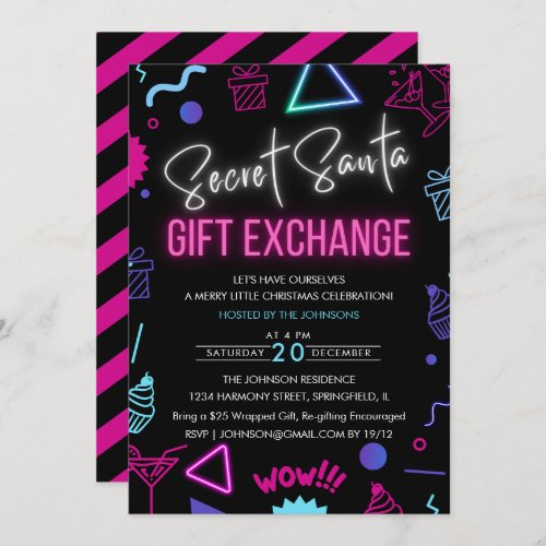 Bright Neon Secret Santa Gift Exchange Party Invitation