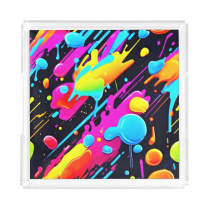 Bright Neon Splashes in Abstract Artwork Acrylic Tray