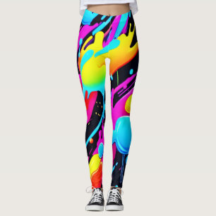 Bright Neon Splashes in Abstract Artwork Leggings