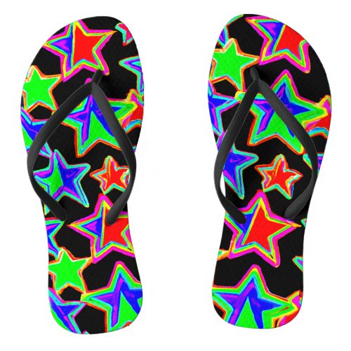 Bright Neon Starlight Pattern Flip Flops