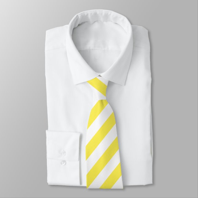 Bright Neon Yellow and White Stripe Necktie (Tied)
