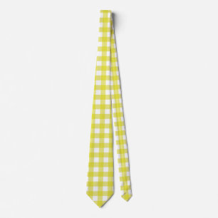 Bright Neon Yellow Gingham in Crisp White Neck Tie