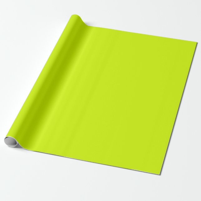 Bright Neon Yellow Green Chartreuse Solid Color Wrapping Paper (Unrolled)
