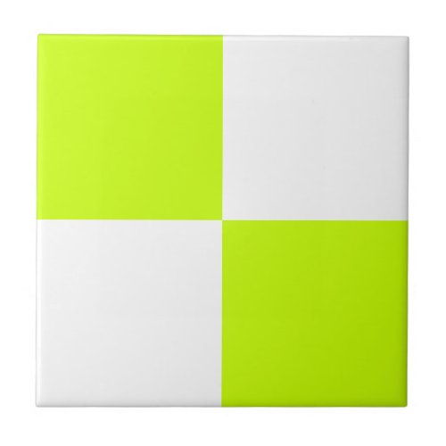 Bright Neon Yellow White Checkered Ceramic Tile
