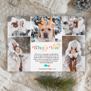 Bright New Year in review 5 photo collage grid Holiday Card