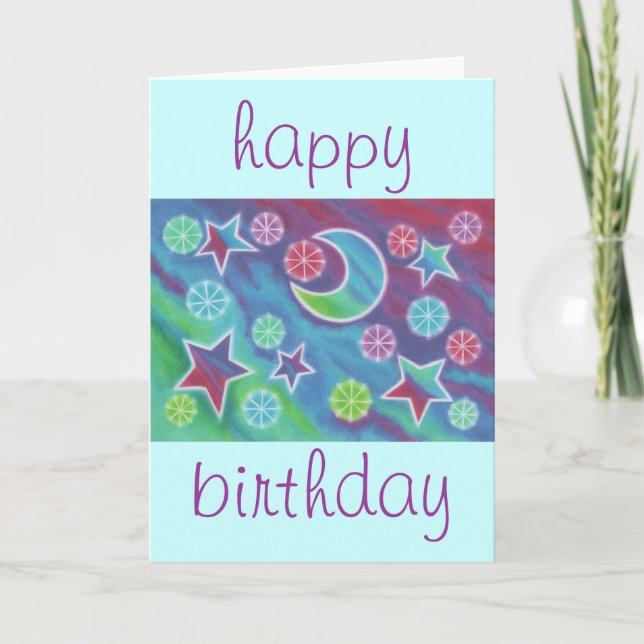 Bright Night 'happy birthday' blue card (Front)