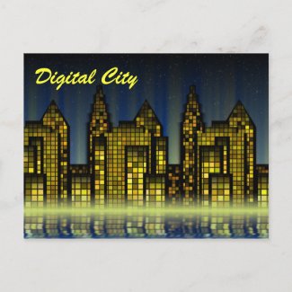 Bright Nighttime Lights in the Digital City postcard