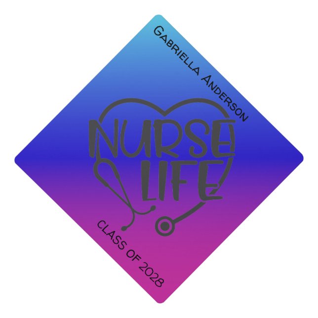 Bright Nurse Life Stethoscope  Graduation Cap Topper (Front)