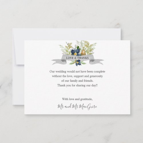 Bright Oak and blue Flowers Wedding thank you