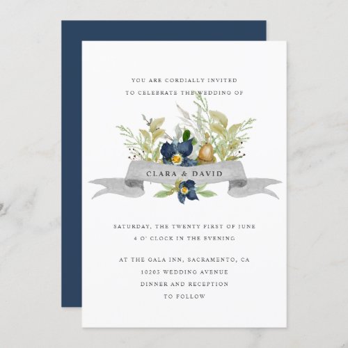 Bright Oak  Blue  Rustic watercolor wedding Invitation
