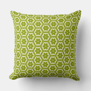 Bright Olive Green Floral Throw Pillow