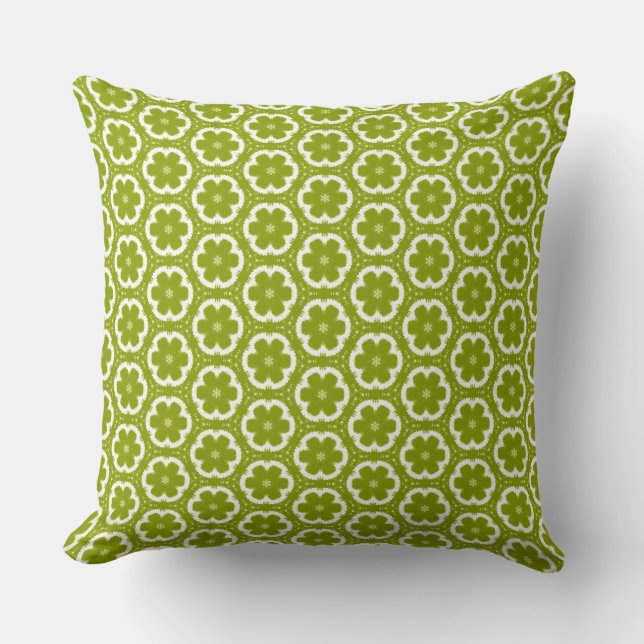 Bright Olive Green Floral Throw Pillow (Front)
