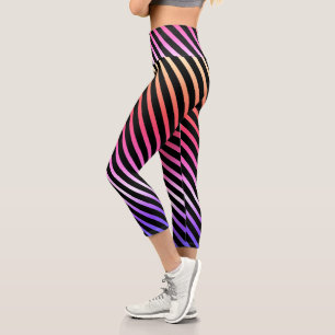 Bright Ombre Geometric Stripes  Capri Leggings