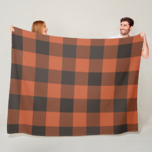 Bright Orange And Black Plaid Fleece Blanket