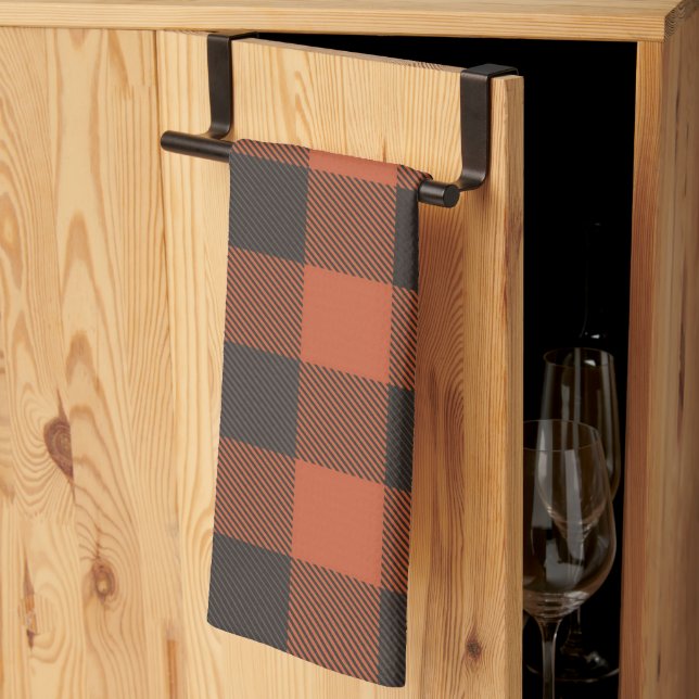 Bright Orange And Black Plaid Kitchen Towel (Thirds Fold)