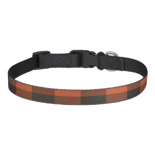 Bright Orange And Black Plaid Pet Collar