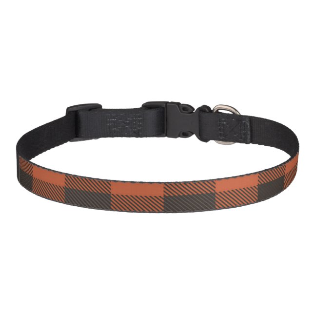 Bright Orange And Black Plaid Pet Collar (Front)