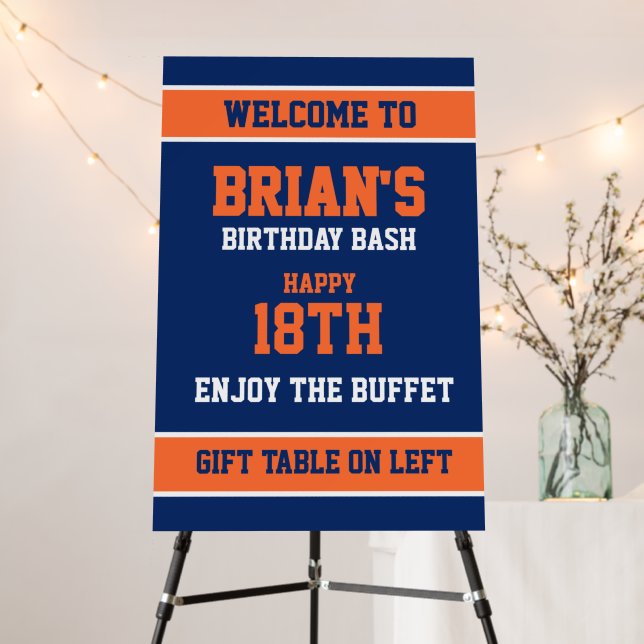 Bright Orange and Dark Blue Birthday Foam Board (In Situ (Stand))