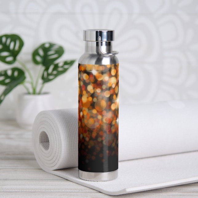 Bright Orange and Gold Bokehs Stars Water Bottle (Yoga)
