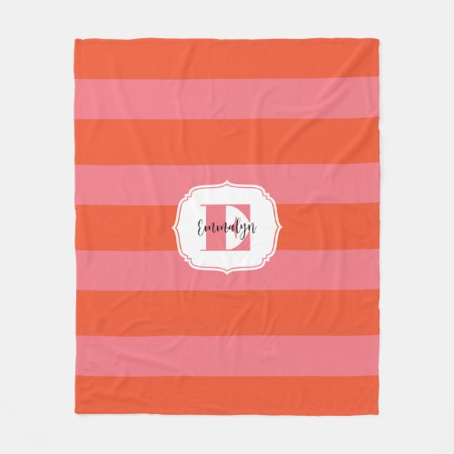 Bright Orange and Pink Monogram Striped Fleece Blanket