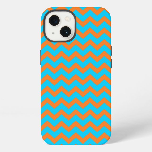 Bright Orange and Teal Blue Chevron Pattern Iphone Case (Back)