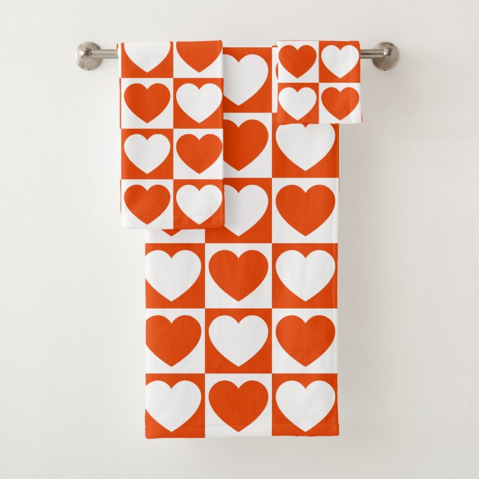 Bright Orange and White Checkered Pattern With Hearts