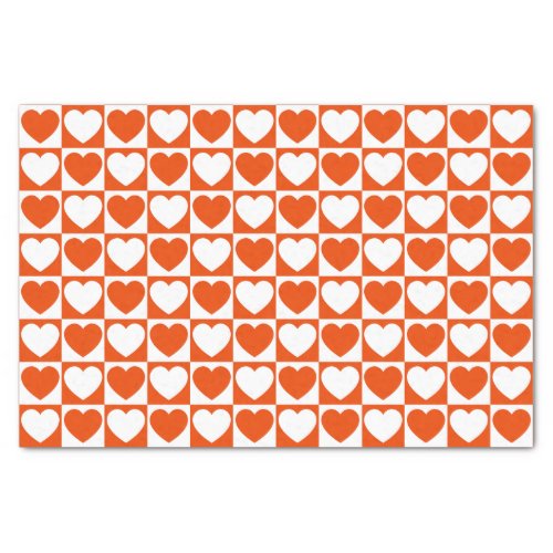 Bright Orange and White Checkered With Hearts Tissue Paper