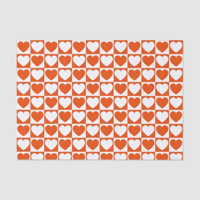 Bright Orange and White Checkered With Hearts Tissue Paper (Front)