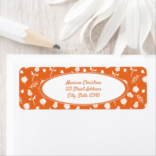 Bright Orange and White Floral Pattern Label