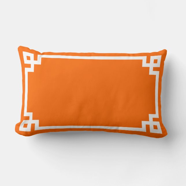 Bright Orange and White Greek Key Border Lumbar Pillow (Front)