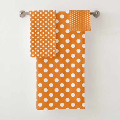 Bright Orange and White Polka Dot Bath Towel Set