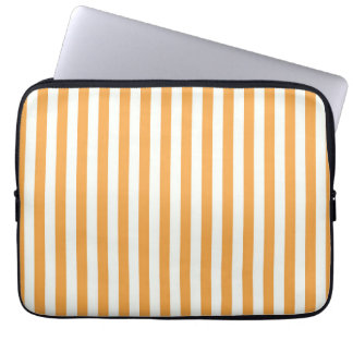 Bright Orange and White Vertical Stripes Aesthetic Laptop Sleeve