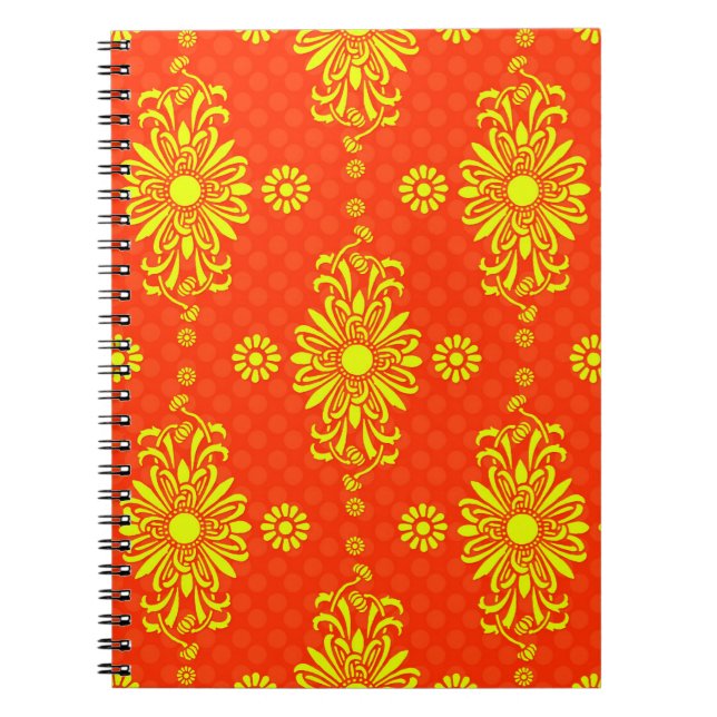Bright Orange and Yellow Floral Pattern Notebook (Front)