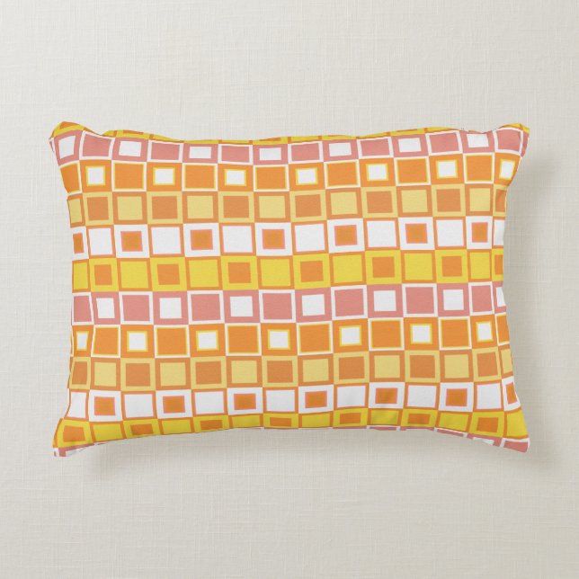 Bright Orange and Yellow Square Pattern Accent Pillow (Front)