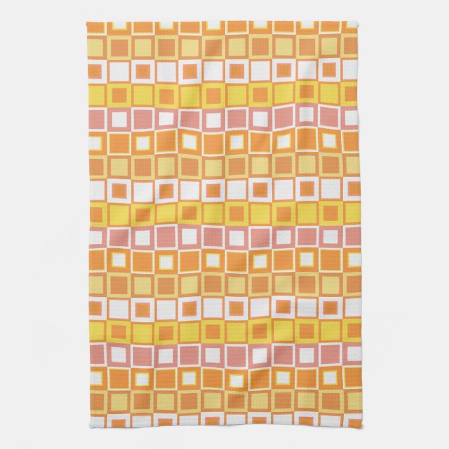 Bright Orange and Yellow Square Pattern Kitchen Towel (Vertical)