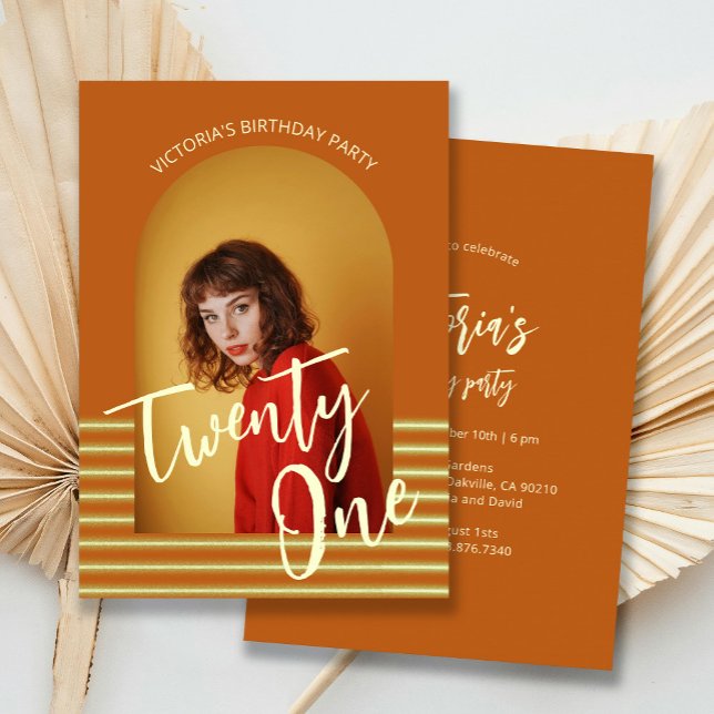 Bright Orange Arch Photo 21st Birthday Party  Invitation (Creator Uploaded)