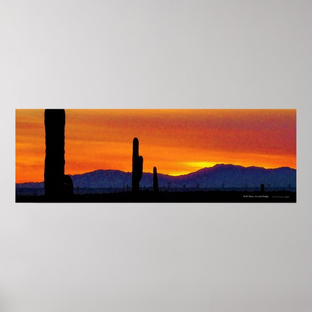 Bright Orange Arizona Desert Sunset Saguaro Cacti Poster (Front)