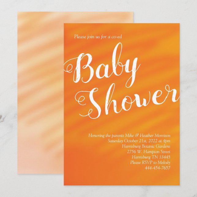 Bright Orange Baby Shower Gender Neutral Co-Ed Invitation (Front/Back)