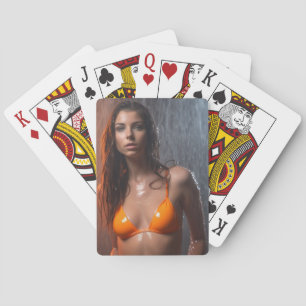 Bright Orange Bikini Model Poker Cards