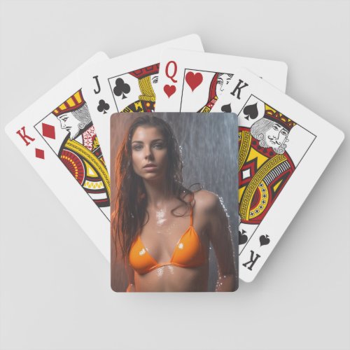 Bright Orange Bikini Model Poker Cards