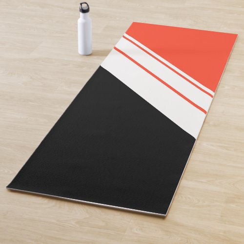 Bright Orange Black Diagonal White Racing Stripes Yoga Mat