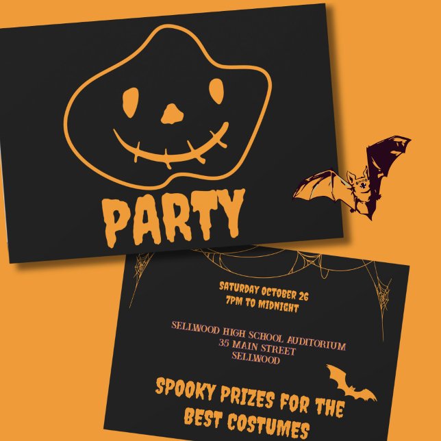 Bright  Orange Black Monster Face Halloween Party Invitation (Creator Uploaded)