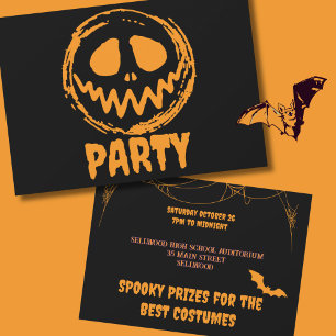 Bright Orange Black Monster Face Halloween Party Invitation