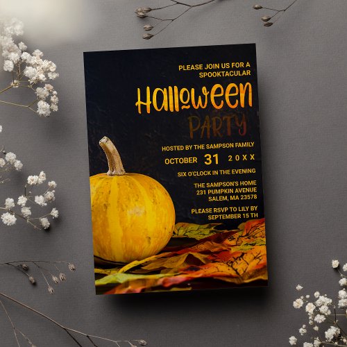 Bright orange black Yellow pumpkin Halloween Party Invitation