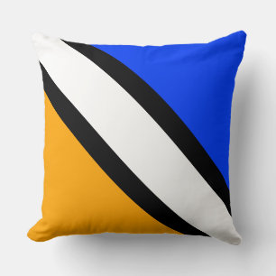 Bright Orange Blue Black White Diagonal Stripes Throw Pillow