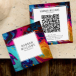 Bright Orange Blue Qr Code Colorful Marble Pattern Square Business Card at Zazzle