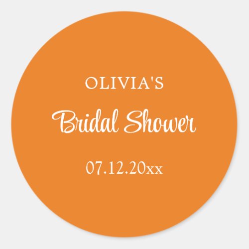 Bright Orange Bridal Shower Classic Round Sticker